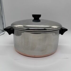 Vintage Revere Ware 4.5 Qt Copper Bottom Stock Pot w/ Lid 1801 USA Clinton IL